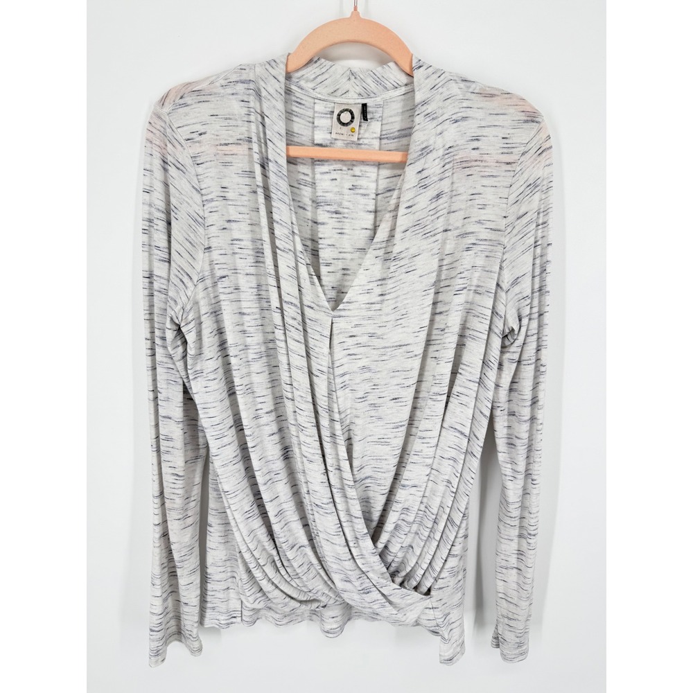 Akemi + Kin Wrap Front Top Women Medium Grey Space Dye Draped Long Sleeve V-Neck